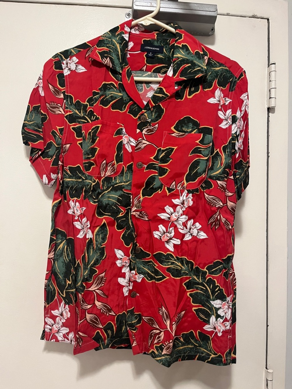 J.Crew Vintage Red Tropical Print Short-Sleeve Shirt